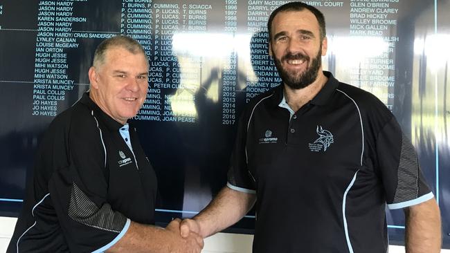 New Wynnum Vikings coach David Sloan with club president Brenden Hodgkins.