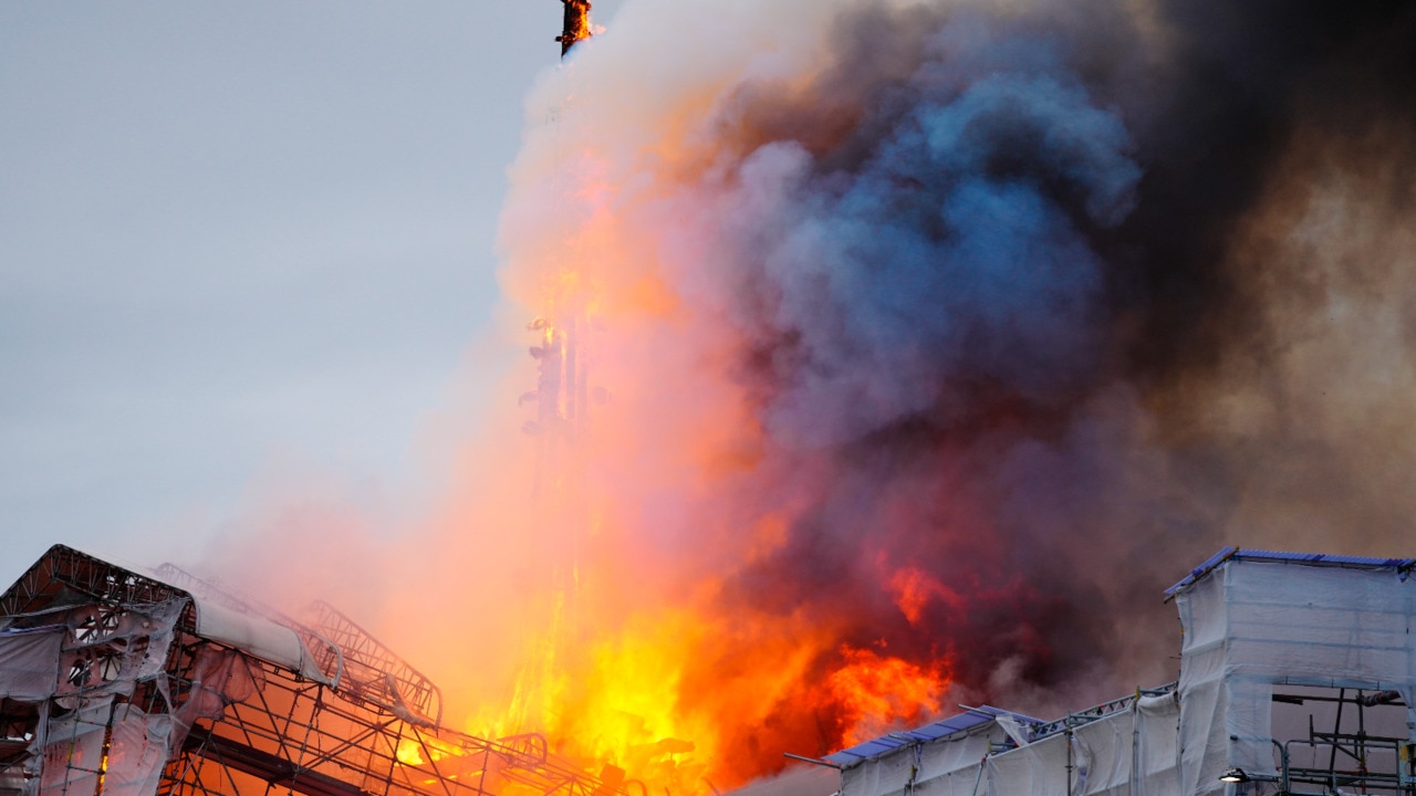 Historic Copenhagen stock exchange in Denmark partly collapses after fire breaks out