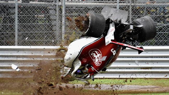 Marcus Ericsson  crashes during practice for the Formula One Grand Prix. Picture: Getty