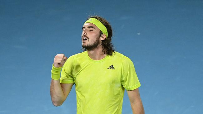 Greece’s Stefanos Tsitsipas during his quarter-final win over Rafael Nadal last night. Picture: Getty Images