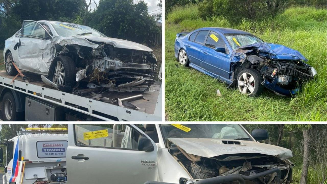 Two drivers were rushed to hospital with suspected spinal injuries following a three-car pileup north of Bundaberg.