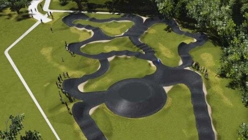 Artist impressions of the Schoeffel Park complex in Horningsea Park, an example of what the pump track could look like at Cape Woolamai. Picture: Supplied