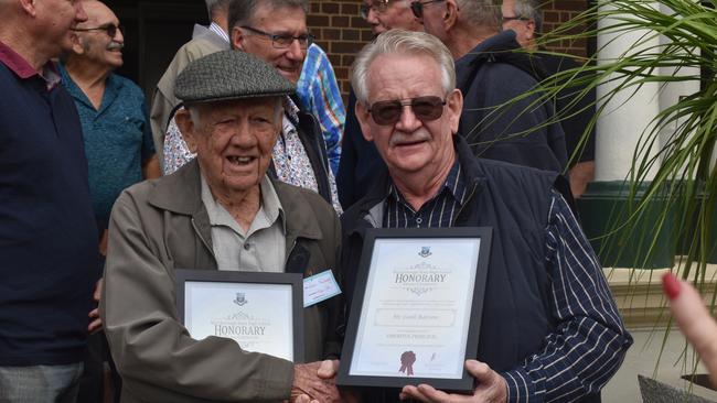 (L) Former Principals Noel Rollings and Leoll Barron both were awarded emeritus principal positions during the 140th anniversary celebrations. Photo: Stuart Fast