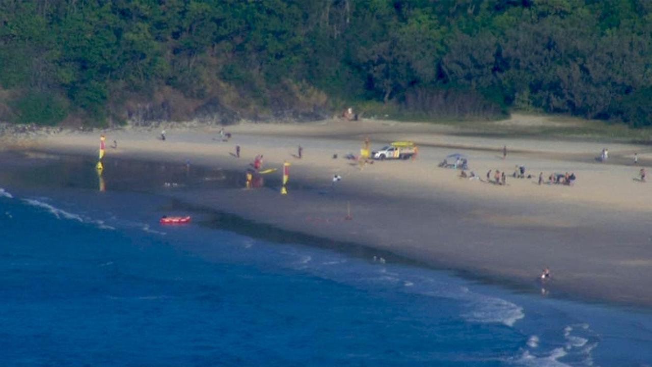 The man was swimming outside the flags at North Stradbroke Island’s Frenchman’s Beach on Sunday afternoon when he could not swim back to shore. Picture: Supplied / Channel 7