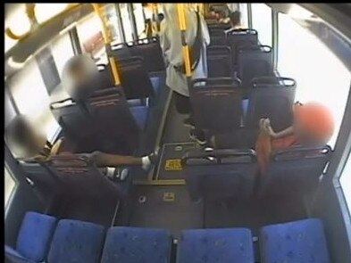 A still from CCTV footage on a Brisbane City Bus purporting to show youths chroming.