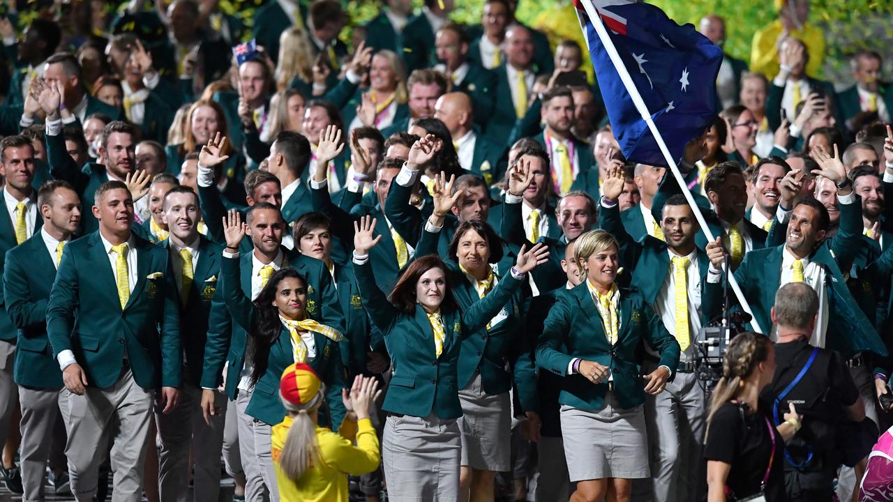 The Australian team marches into the stadium at the Commonwealth Games on the Gold Coast in 2018. Picture: AAP Image/Darren England