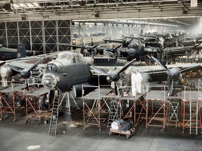 Lancaster Bombers nearing completion in Avro’s Assembly Plant at Woodford near Manchester, 1943. Picture: Imperial War Museum