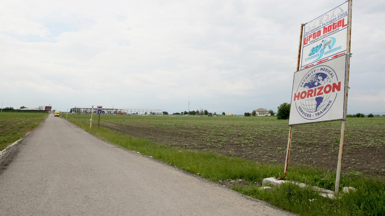 EMBARGO APPLIES ** DO NOT PUBLISH BEFORE 4 JUNE 2017 **  Ellen Whinnett story on Ivan Zahariev Hadji Dimitar  ..   The small sign outside the 360 Shooting Centre at Voyvodinovo in Bulgaria.  Picture: Supplied