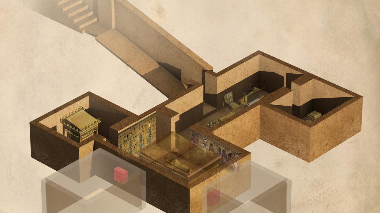 A computer illustration showing the layout of the tomb of the Egyptian pharaoh Tutankhamun. Picture: Getty Images