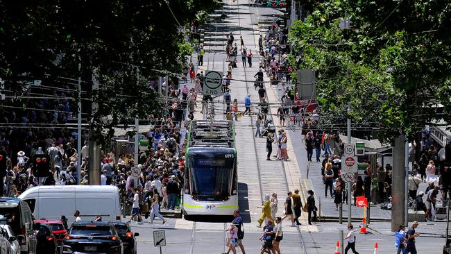 Cars would be wiped from major CBD streets in a bid to make the city more pedestrian friendly, a City of Melbourne plan proposes. Picture: Luis Enrique Ascui
