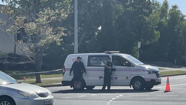 Police blocking off a street at Ashmore on Tuesday morning. Picture: Melanie Whiting