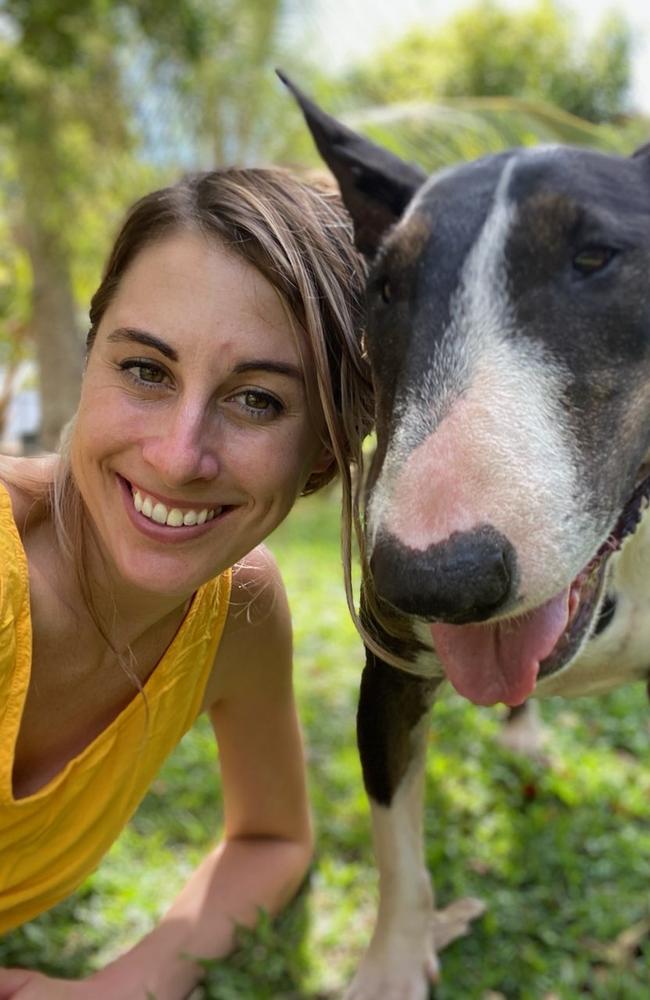 Leanne Leyke with dog Nase, who was in clinical cancer trials and his cancer was cured.