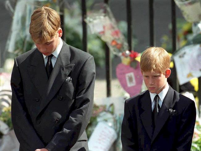 Prince William and Prince Harry at the funeral of their mother, Princess Diana, in 1997. Picture: AFP