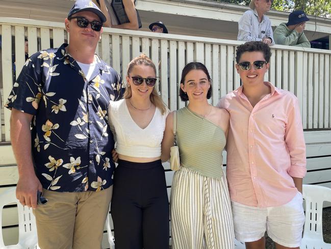 Cameron, Ash, Emily and Ed at the 2025 Hanging Rock Races. Picture: Himangi Singh