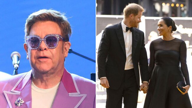 Sir Elton John, left, paid for one of Prince Harry and Meghan Markel's, right, recent private jet flights. Pictures: Getty Images