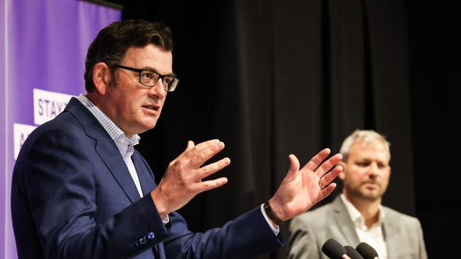 Victorian Premier Daniel Andrews with the state’s Chief Health Officer, Professor Brett Sutton. Picture: NCA NewsWire / Ian Currie