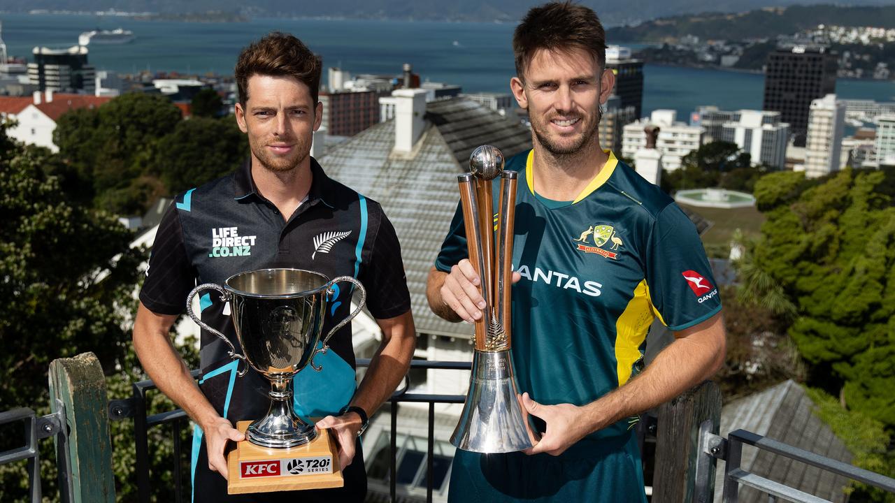 Blackcaps captain Mitchell Santner and Australia captain Mitchell Marsh © Copyright image by Marty Melville / www.photosport.nz