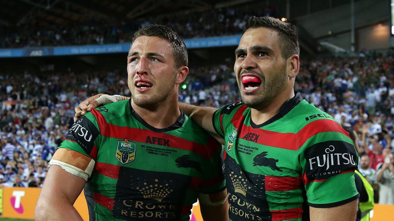 Sam Burgess (L) will coach in the same competition Greg Inglis (R) will play in. Picture: Brett Costello