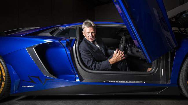 Sam Newman with his beloved Lamborghini. “Sam likes muscle cars that make a noise and so do I,” says Steve Price. Picture: Aaron Francis