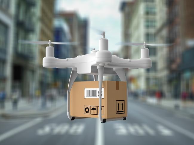 Delivery drone flying in New york city