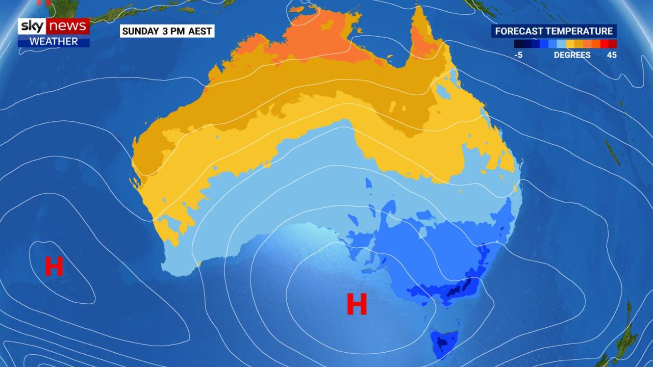 Chilly conditions this Queen’s Birthday long weekend. Picture: Sky News Weather