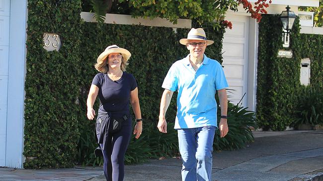 Malcolm and Lucy Turnbull out for their morning walk in Point Piper.