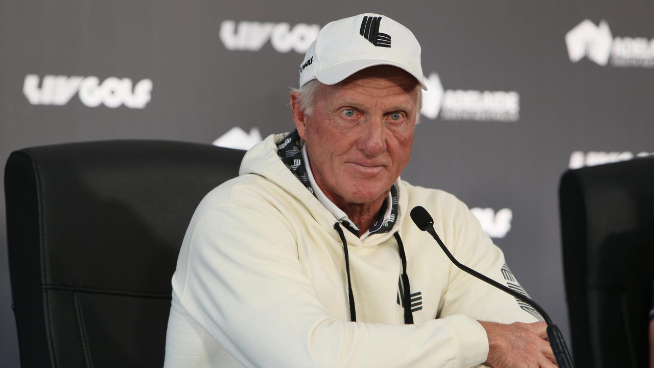 ADELAIDE, AUSTRALIA – NewsWire Photos – APRIL 20, 2023: LIV Golf Press Conference with LIV Golf CEO and Commissioner Greg Norman, at The Grange Golf Club. Picture: NCA/NewsWire Emma Brasier