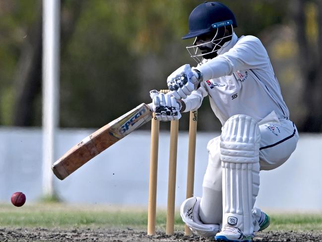 St Albans’s Lihan Dulshan plays the cover drive. Picture: Andy Brownbill