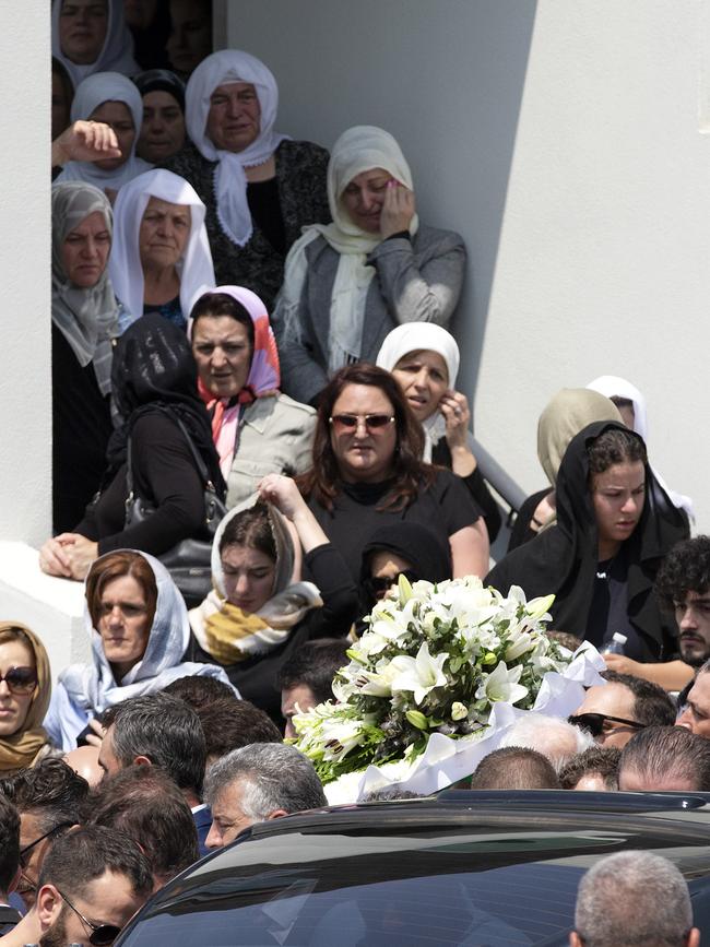 A large gathering of friends and family at the funeral. Picture: Sarah Matray