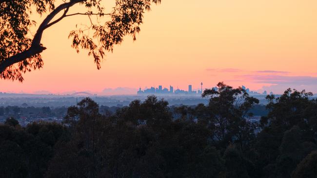 A view of the CBD from Western Sydney Parklands.