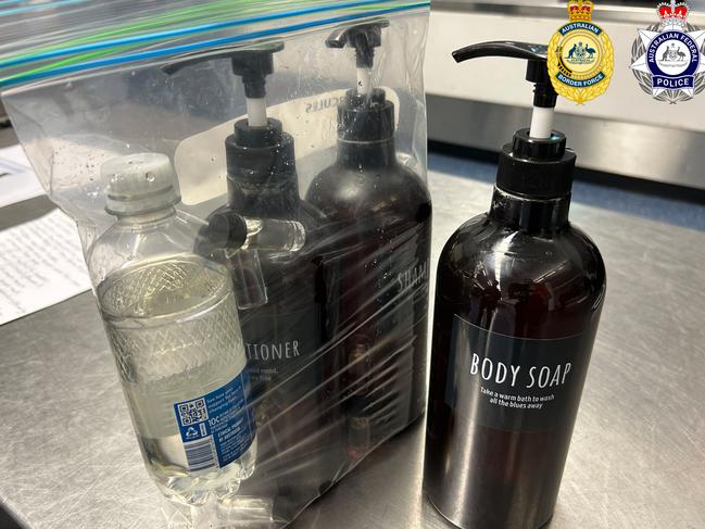 An airline worker has been caught allegedly smuggling drugs hidden inside shampoo bottles at Sydney Airport. Picture: Supplied