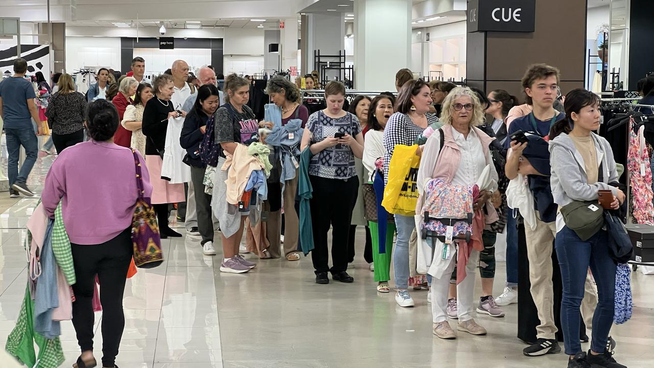 A crowd looking for bargains on Myer’s last trading day in the Queen St Mall. Picture: Lyndon Mechielsen/Courier Mail