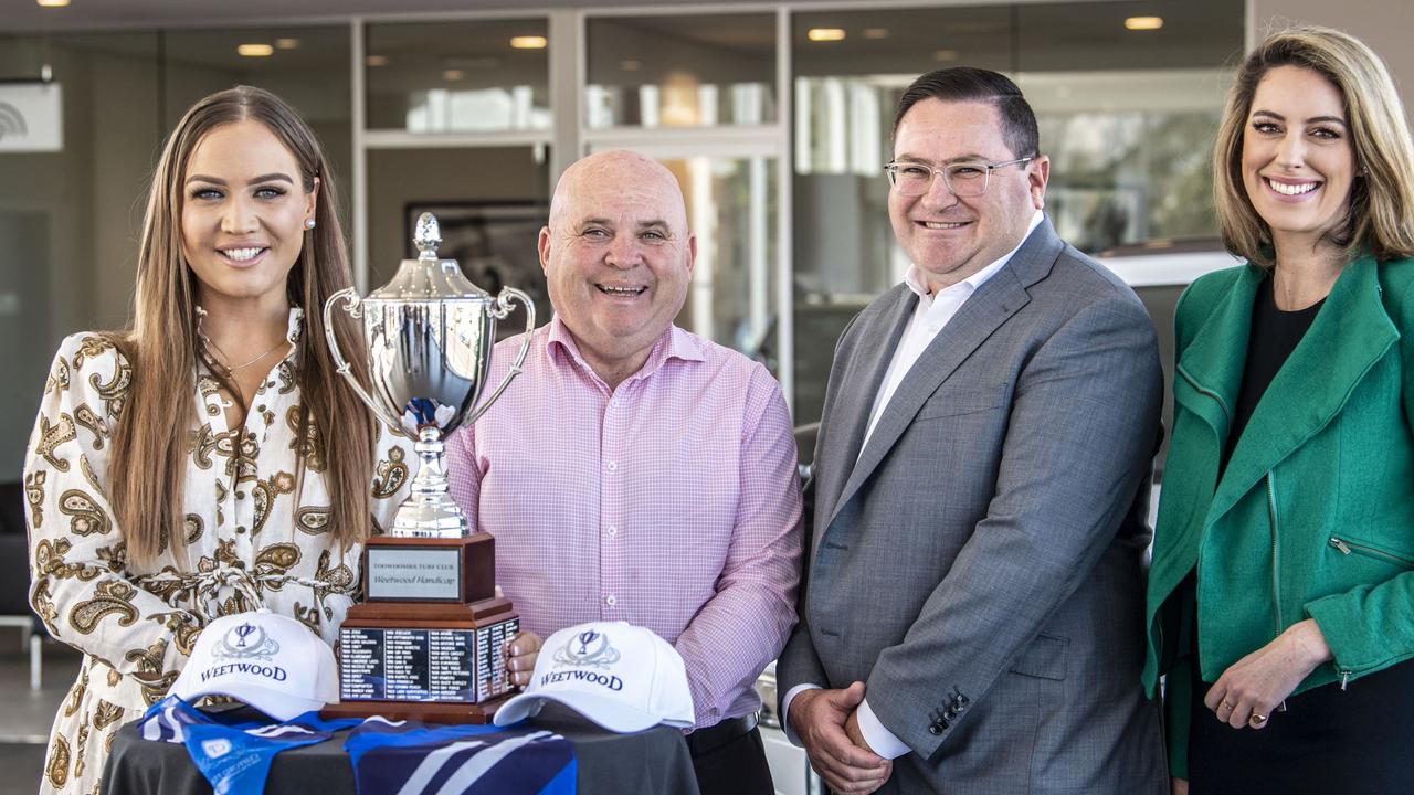 (from left) Brooke Higgins, Kent Woodward, chairman of Toowoomba Turf Club, David Russell, dealer principal of Wippells Auto Group and Samantha Heathwood.