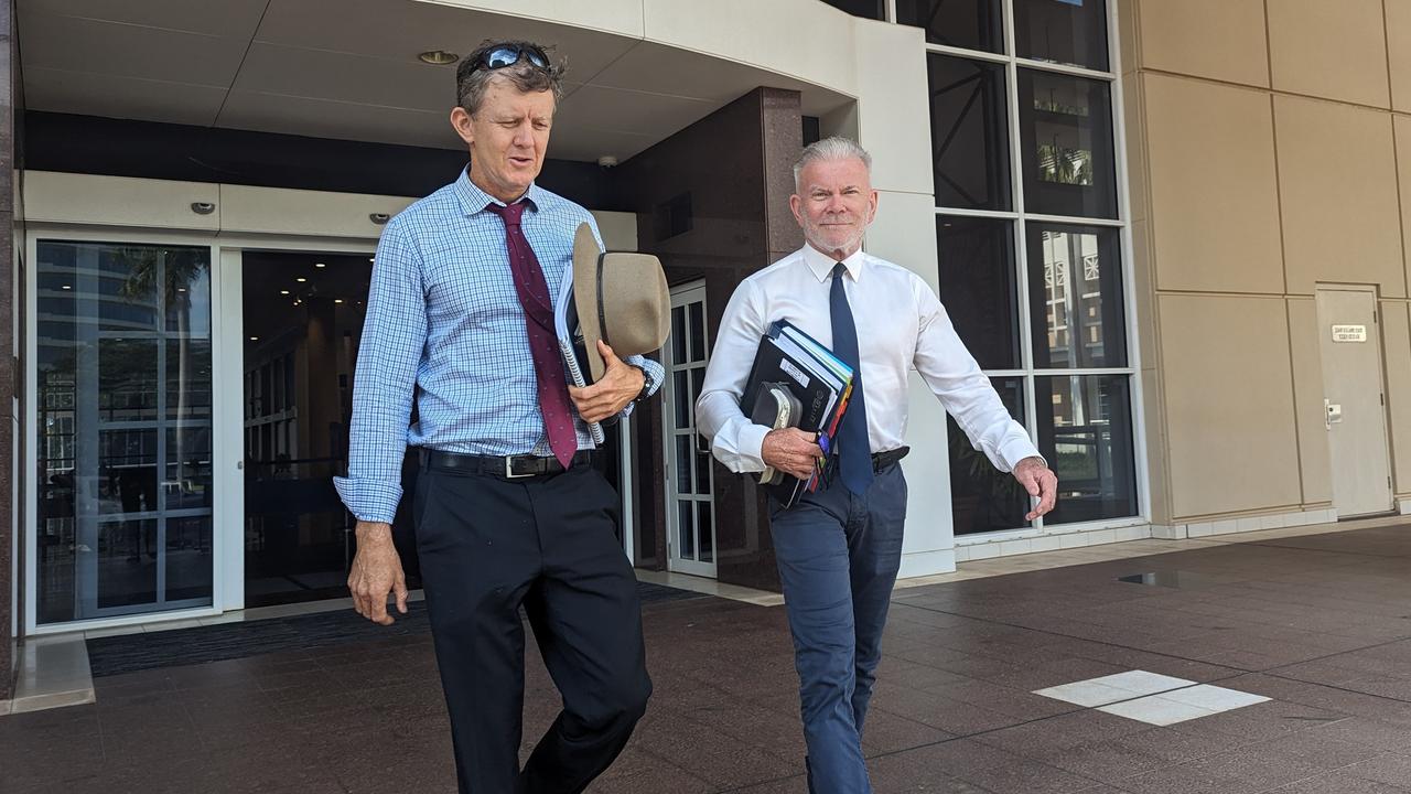 Keith Kerinauia's defence team: instructing solicitor Peter Maley and barrister Jon Tippett QC leaving the Darwin Supreme Court on June 4, 2024. Picture: Alex Treacy