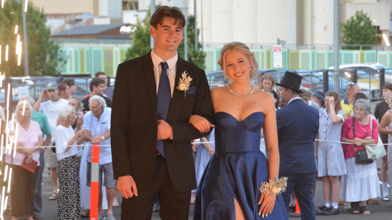 Toowoomba school formals. At the 2023 St Ursula's College formal is graduate Paige Reimers with her partner Lachy Thompson. Picture: Rhylea Millar