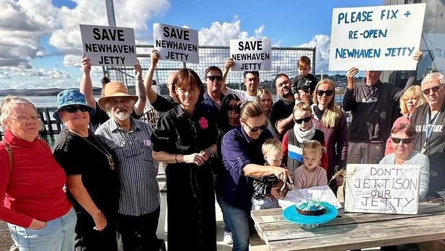 Locals had a first “unhappy birthday” for the Newhaven Jetty that has been closed since May 1, 2024. Picture: Facebook/Melina Bath MP