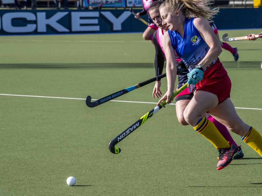 Talicia Canty, Brisbane. Toowoomba 1 vs Brisbane. Hockey Queensland Championship at Clyde Park, Toowoomba. Saturday, May 1, 2021. Picture: Nev Madsen.