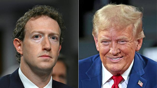 (COMBO) This combination of pictures created on November 27, 2024 shows Mark Zuckerberg (L), CEO of Meta, on January 31, 2024, and former US President and Republican presidential candidate Donald Trump on September 17, 2024. Mark Zuckerberg joined Donald Trump for dinner at his Mar-a-Lago estate November 27, with an advisor to the president-elect saying the tech billionaire "wants to support the national renewal of America." The 40-year-old chief executive of Meta -- which owns Facebook, Instagram and Whatsapp -- has been carefully trying to mend ties with Trump. (Photo by ANDREW CABALLERO-REYNOLDS and JEFF KOWALSKY / AFP)