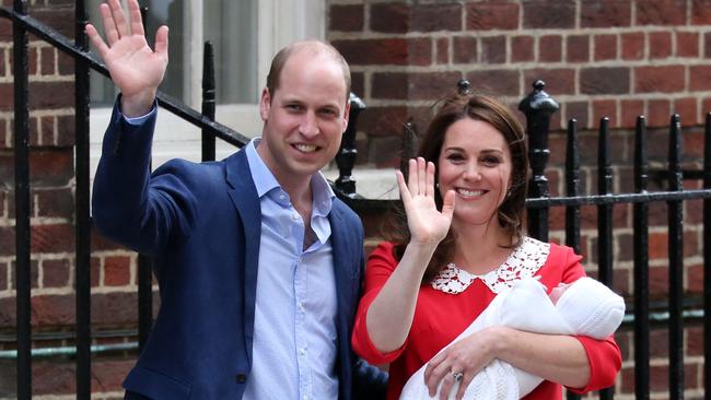 William, Kate and Louis leave the Lindo Wing at St Mary’s Hospital. Picture: AFP Photo/Isabel Infantes