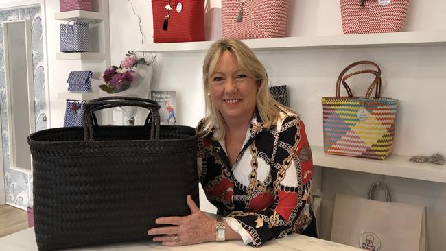 Molly Linton, the founder and owner of My Funky Bags, which sells bags made out of recycled plastic water bottles, from a shop that just opened in Darley Rd, Manly. Picture: Jim O’Rourke