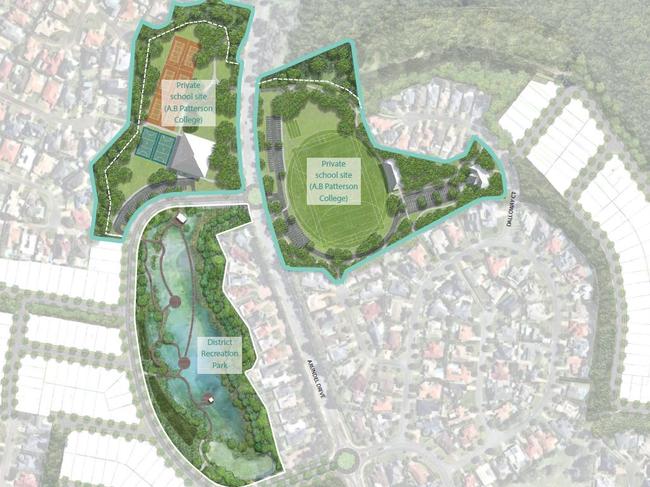 Sports facilities and a park proposed to be included in the Arundel Hills development.