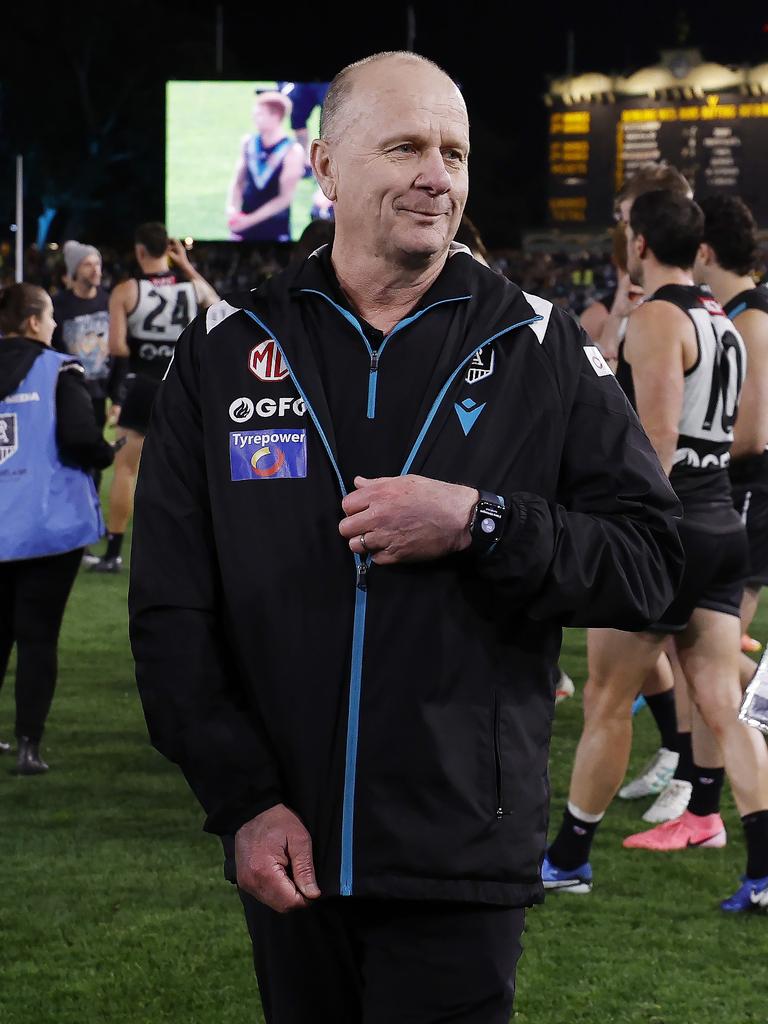 Power coach Ken Hinkley following the semi final win over Hawthorn. Picture: Michael Klein.