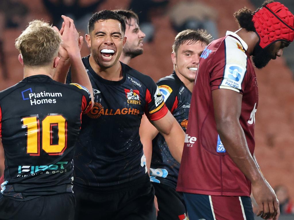 Anton Lienert-Brown celebrates a try. Picture: Michael Bradley/Getty Images