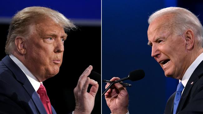 Donald Trump and Joe Biden during the final presidential debate at Belmont University in Nashville, Tennessee, on October 22, 2020. Picture: AFP