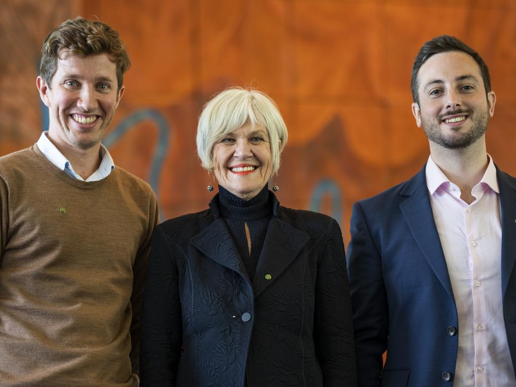 Queensland Greens Max Chandler-Mather MP for Griffith, Elizabeth Watson-Brown MP for Ryan and Stephen Bates MP for Brisbane at Parliament House, Canberra. Picture: NCA NewsWire / Martin Ollman