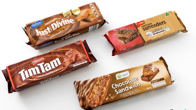 Different versions of chocolate biscuits