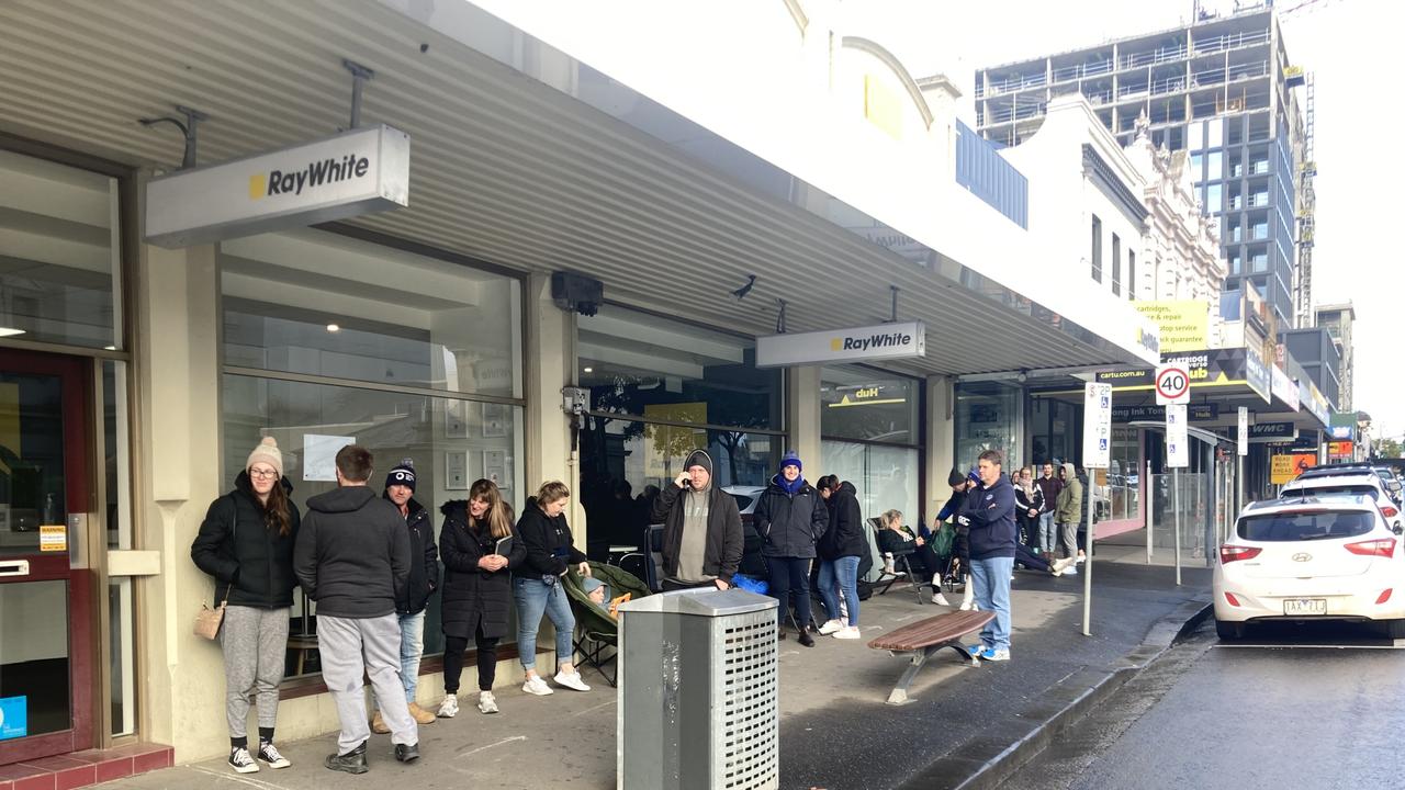 Buyers camped outside Ray White's Geelong office in Ryrie St to be front of the queue when the next stage of Bannockburn's Somerset estate went on sale on Saturday.