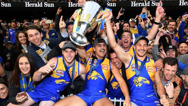 West Coast celebrate their 2018 AFL Grand Final win. Picture: AAP.