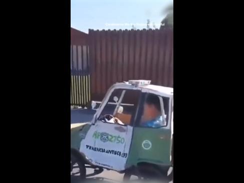 Kid creates foot-powered patrol car from cardboard