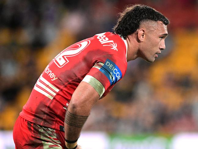 Jaydn Su’A was devastated after his botched try. Picture: Bradley Kanaris/Getty Images